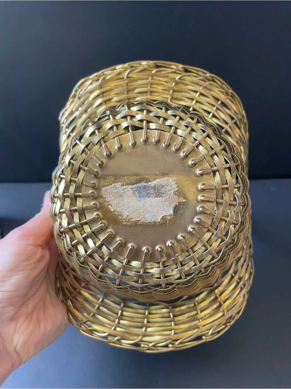 Vintage 2pc Small Woven Decorative Brass Wire Basket Set Round Gold & Silver